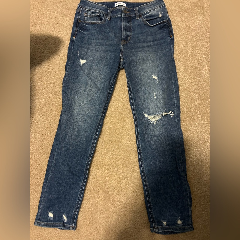 Distressed Denim Straight Leg Jeans